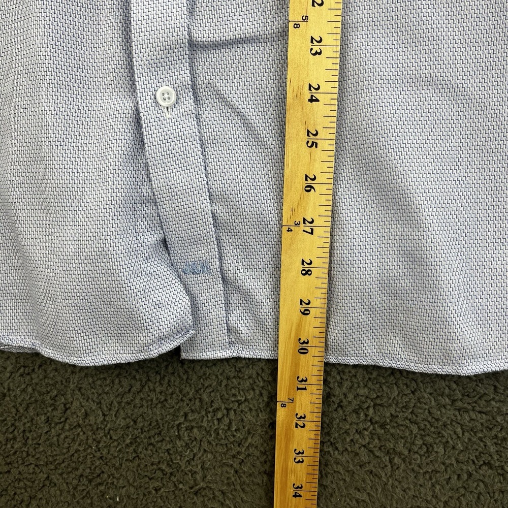 Johnston & Murphy‎ Shirt Blue White Mens 2XL Geometric Flip Cuff Long Sleeve - Picture 10 of 12